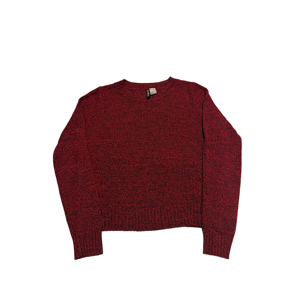 H&M Divided Red Black Marled Knit Crewneck Sweater XS Long Sleeve Soft Acrylic